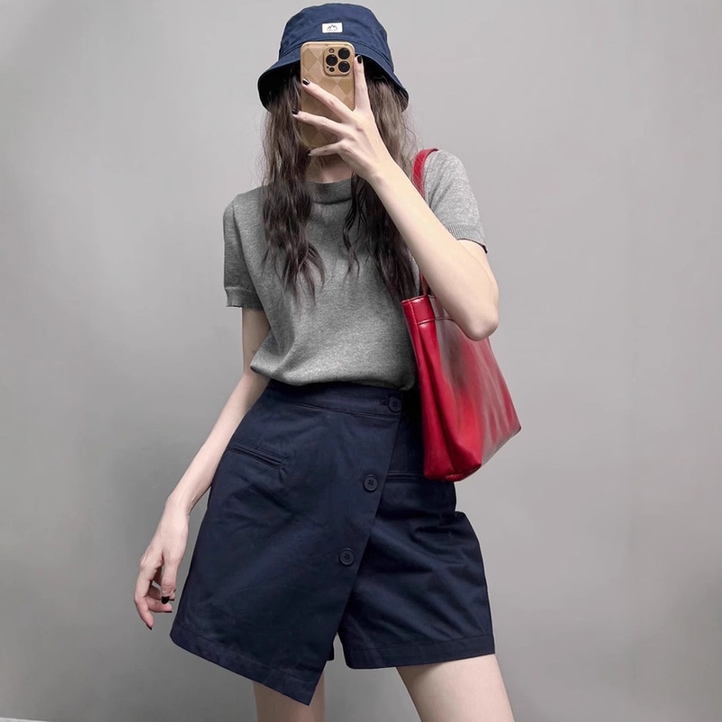 Irregular Workwear Skirt Pants 2025 Summer Thin High-Waisted Slimming Look Fat mm Sister Pear-Shaped Figure A-Line Shorts
