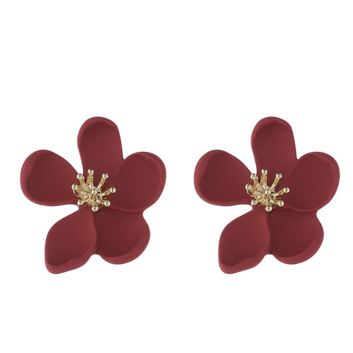 Red flower women's retro Hong Kong style retro French romantic temperament earrings earrings mosquito coil ear clips for women without pierced ears