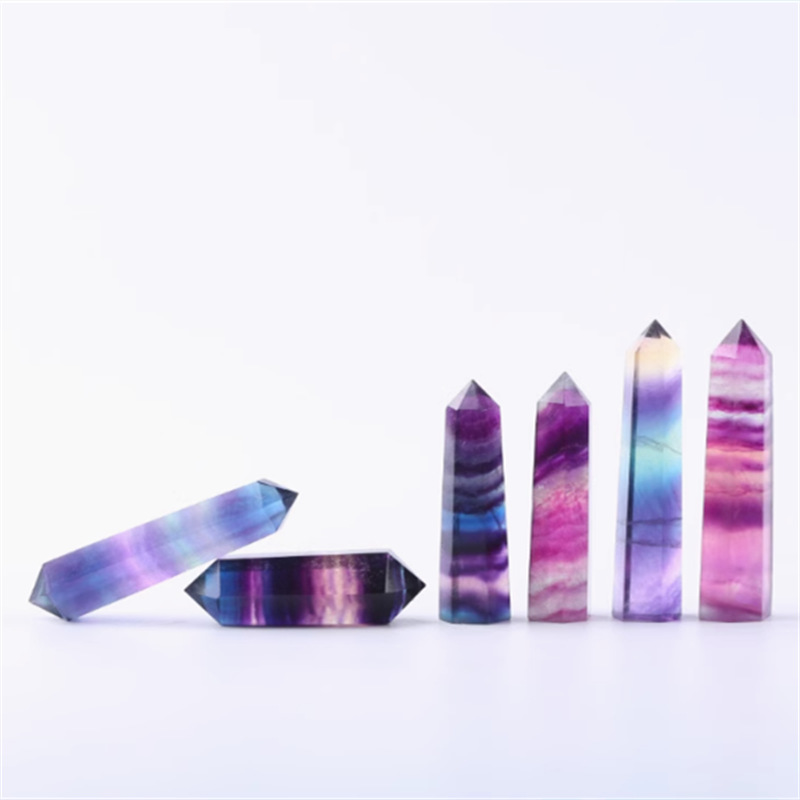 天然紫水晶黒曜石単双尖水晶柱六角柱原石磨き置物ホームリビングオフィス