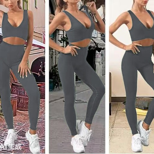 Sexy V-Neck Beautiful Back Sports Yoga Vest-Style Training Set with Chest Pads That Can Be Worn Outside, Yoga Outfit Set for Women
