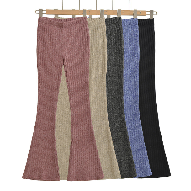 Hot Girl Sexy High-Waisted Hip-Showing Boot-Cut Trousers Autum New Versatile Slimming Look Casual Sports Knitted Pants for Women