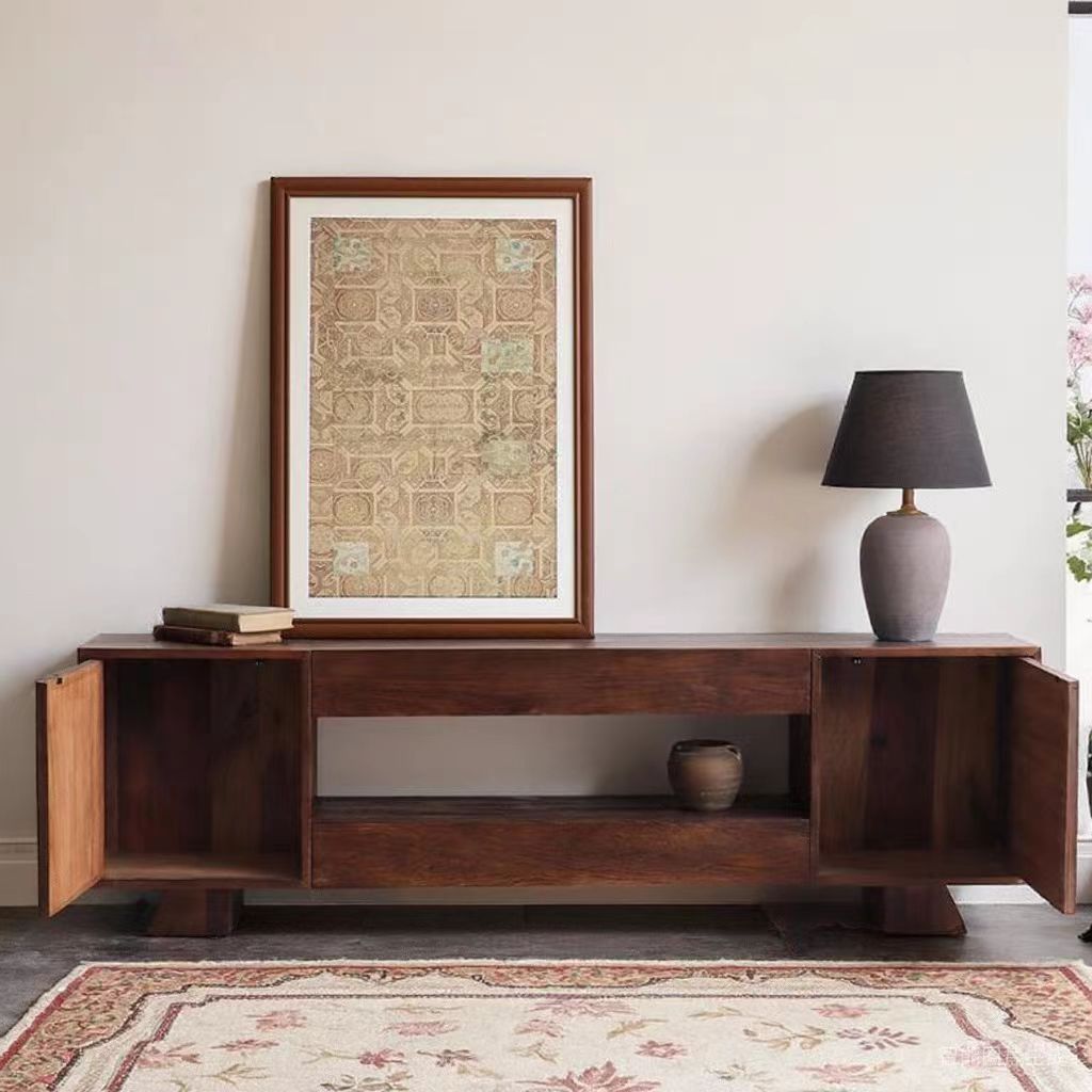 Medieval Style Tv Cabinet Solid Wood Retro Tv Cabinet Living Room Bedroom Wabi-Sabi Style Side Cabinet Old Elm Tv Cabinet