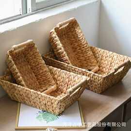跨境手工编织收纳篮水葫芦草双耳手提储物筐桌面水果零食篮杂物筐