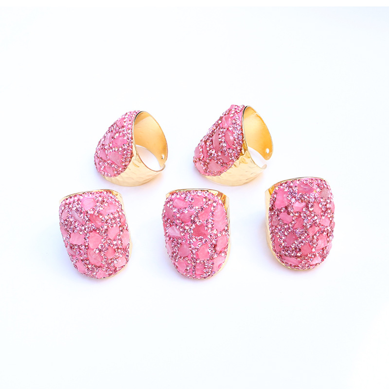 1 Piece Quantity Daily Occasion Elegant Lady Geometric Copper Irregular Inlay Natural Stone Open Ring