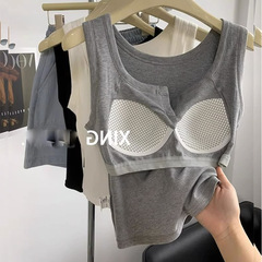 設計感小眾灰色帶胸墊吊帶背心女夏夏季內搭方領無袖外穿上衣修身