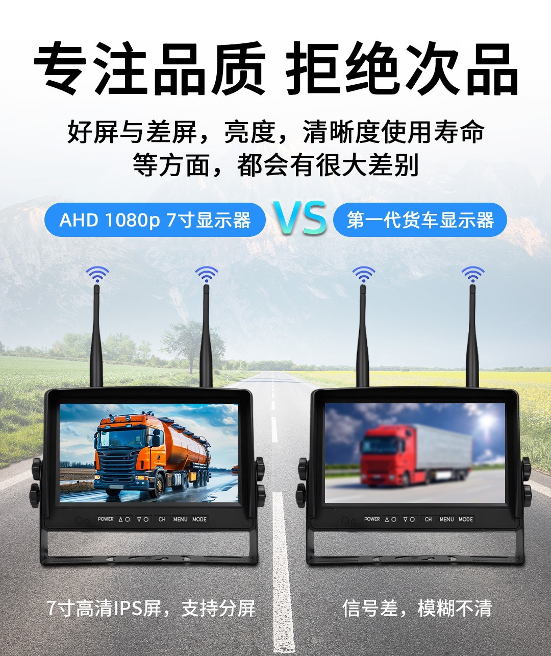 Truck Wireless Monitoring Dual Antenna Wifi Car Camera Monitor Hd Wireless Reversing Display Screen