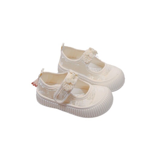 Girls' White Canvas Shoes, Children's Fabric Shoes, Summer Soft Sole White Baby Shoes for Kindergarten