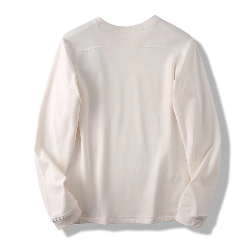 Men's Clothing Outdoor sports running casual loose solid color pullover milk silk fleece bottoming shirt long sleeve T shirt_voghion.com