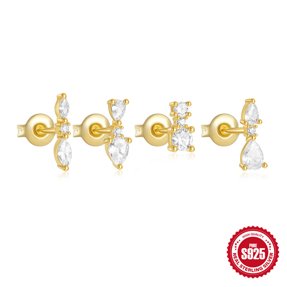 Moda europea y americana simple s925 plata esterlina estrella luna flor geométrica diamante clásico a juego diario traje de pendientes mujer