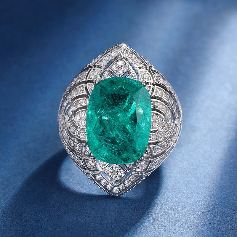 Zhuang Sheng joyas cobre inferior chapado en oro Esmeralda artificial grasa rectangular luz lujo industria pesada traje colgante anillo 12*16