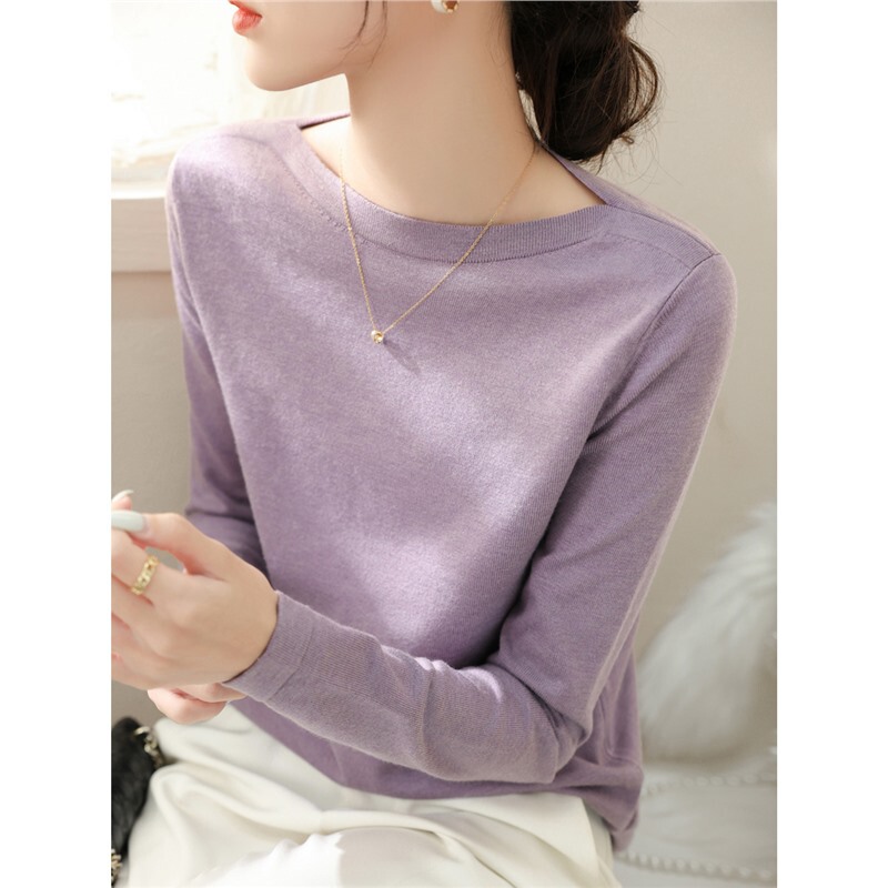Autumn Thin Shoulder Collar Slim-fit Long-sleeve Base Shirt New Design Sense Inner Slim Sweater Top for Women Autumn Thin Shoulder Collar Slim-fit Long-sleeve Base Shirt New Design Sense Inner Slim Sweater Top for Women