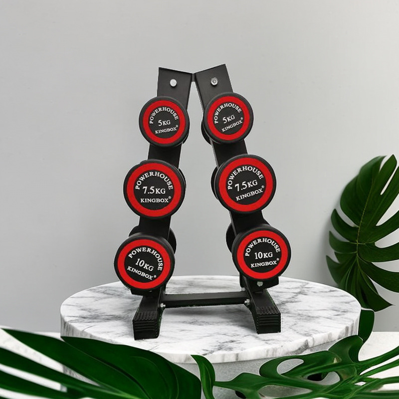 工厂直供家用健身房商用品质哑铃架三对45KG圆头红标固定哑铃套装