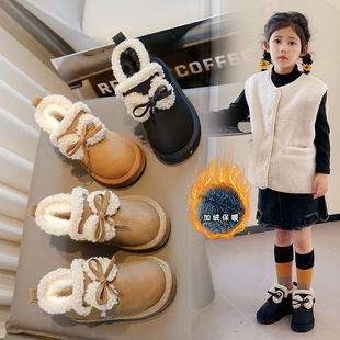Girls' Snow Boots 2025 Spring, Big Kids' Thickened Cotton Boots, Boys' Non-Slip Leather Soft-Soled Student Cotton Shoes, Trendy Style