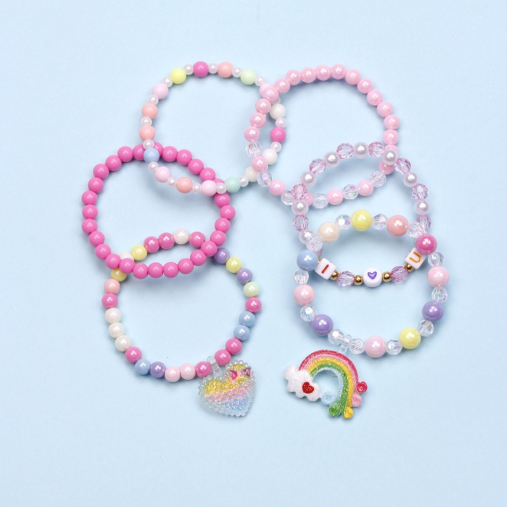 Sweet Rainbow Heart Shape Plastic Beaded Bracelets