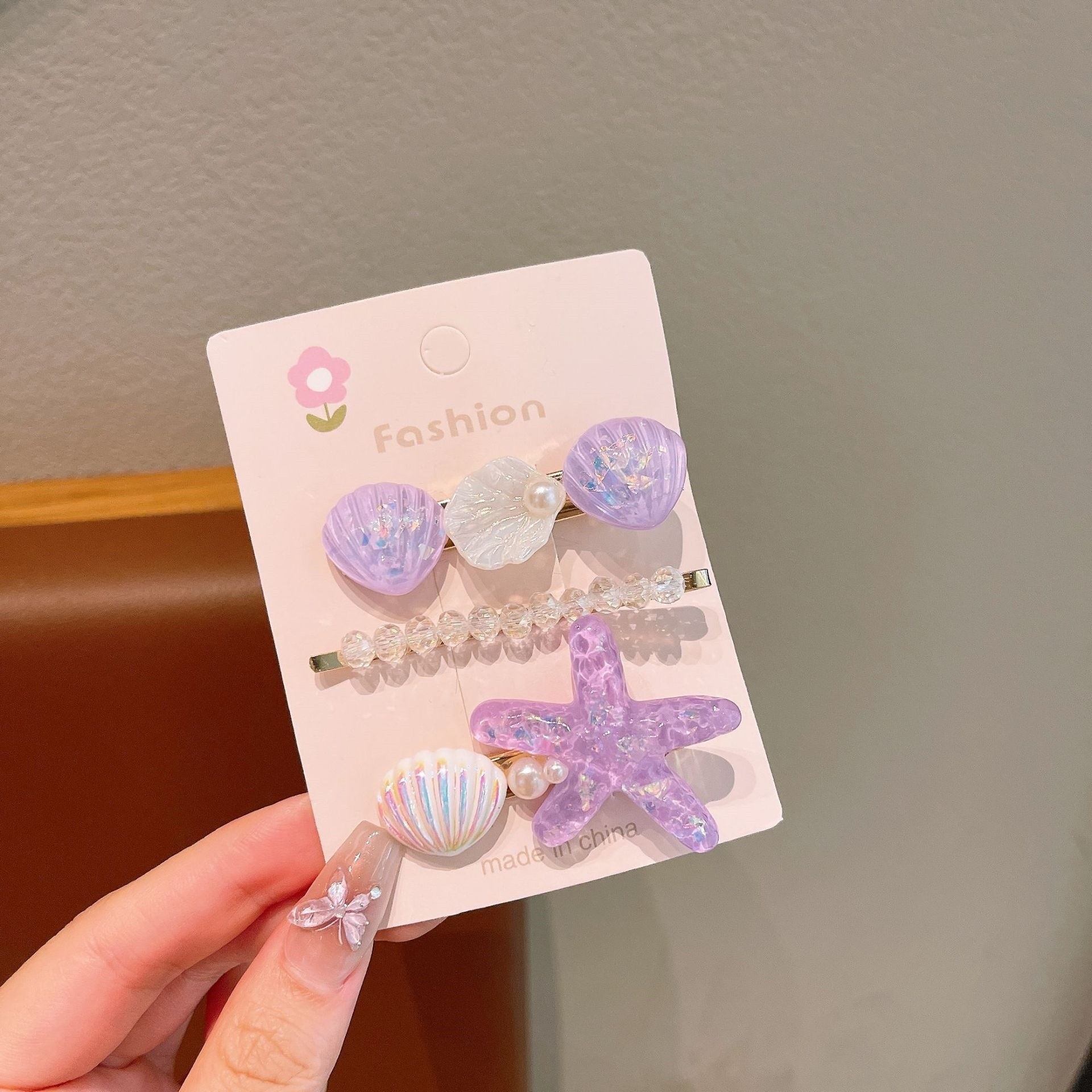 Bonitos pequeños niños frescos clip de pelo conjunto marino viento conchas estrellas perlas tarjetas de pelo princesa niñas al por mayor