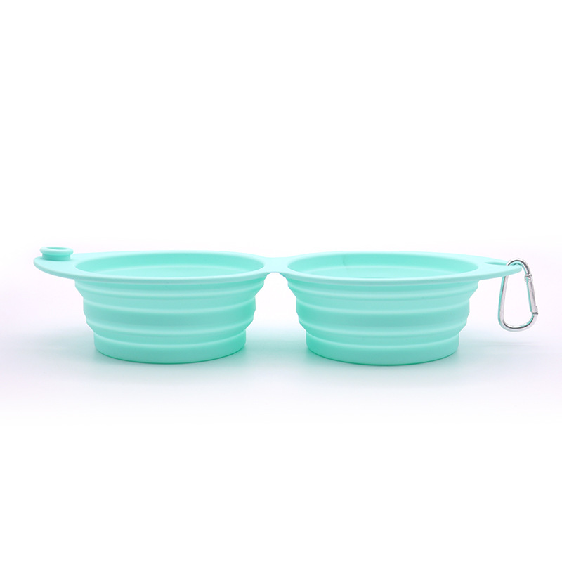 Fabricantes Macarons Tazón para perros Tazón doble Tazón de arroz para perros 2 Uso Tazón plegable para mascotas de silicona de grado alimenticio