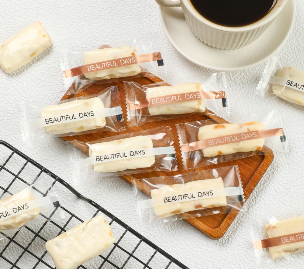 Oro inglés turrón transparente máquina sello bolsa Internet celebridad luz lujo toffee bolsa de embalaje Navidad café bolsa de caramelo