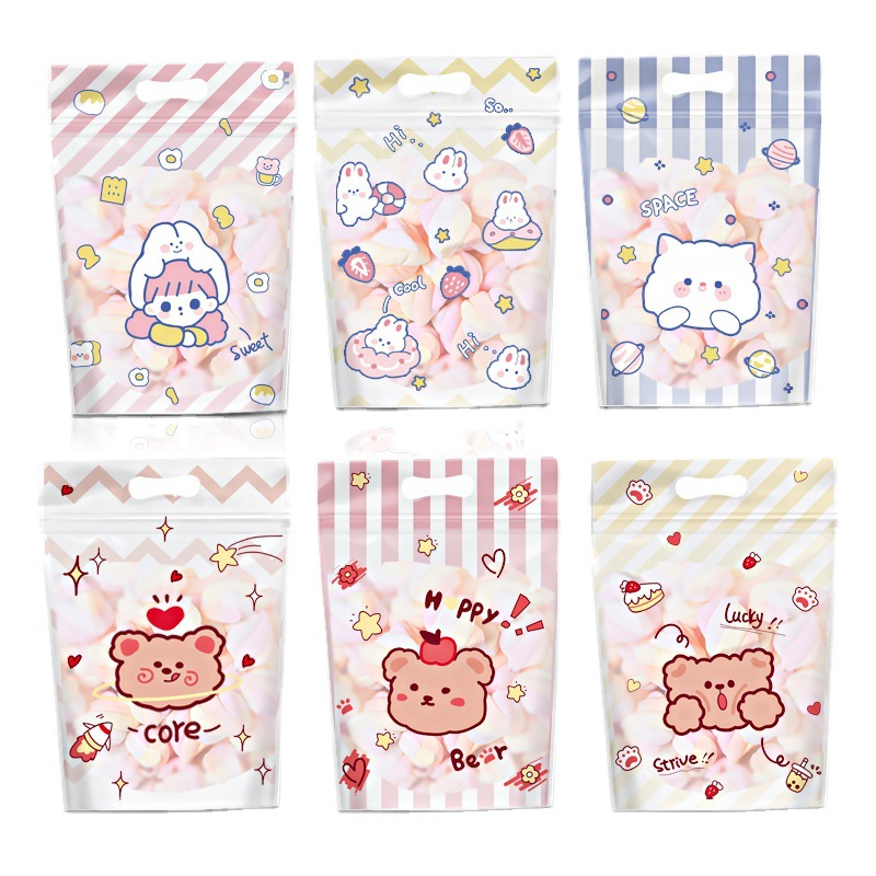 Nueva bolsa de embalaje de galletas bolsa de cremallera de dibujos animados lindo snack ziplock bolsa turrón fruta copo de nieve crujiente bolsa para hornear