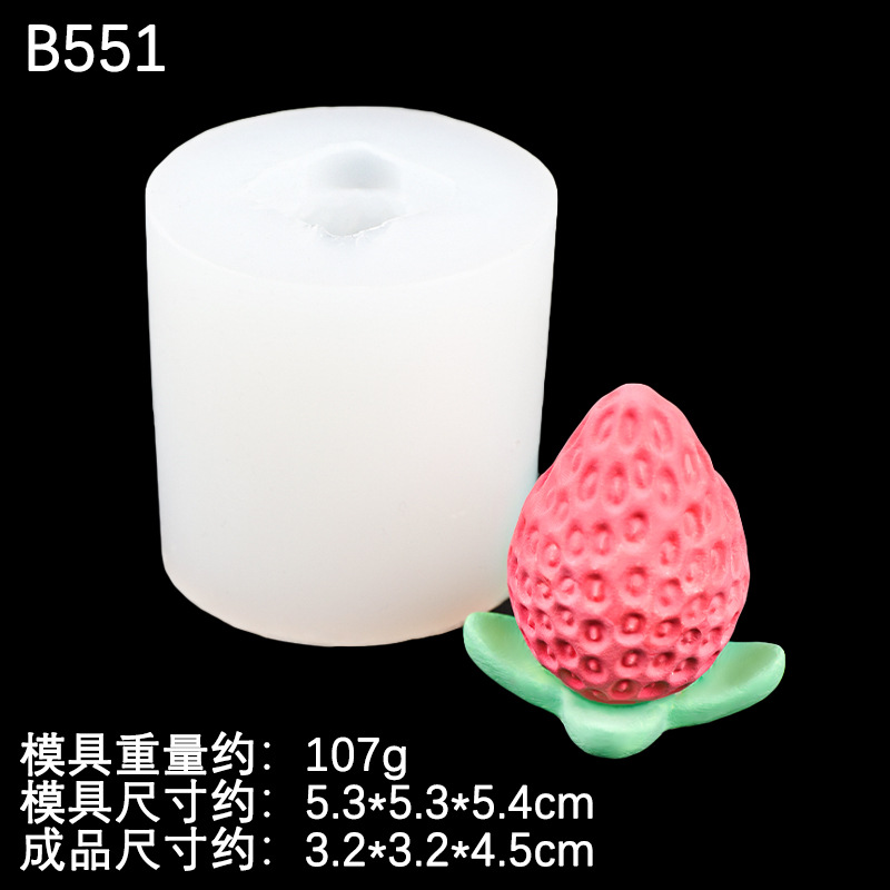 Molde de silicona en forma de fresa de tamaño tridimensional Molde de pastel de bricolaje para hornear chocolate Molde de amasador de vela de aromaterapia