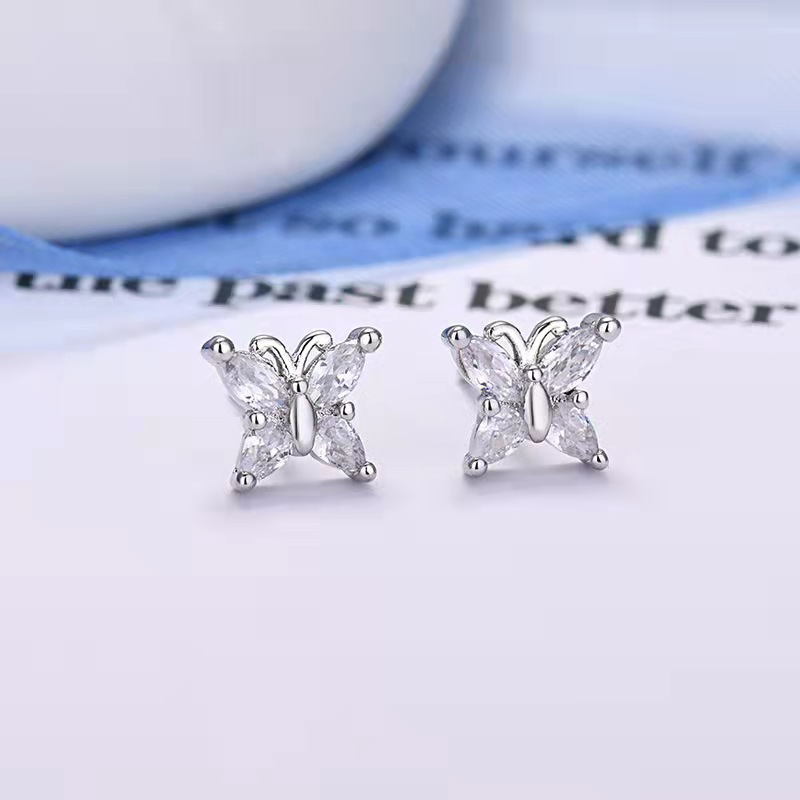 Simple Style Butterfly Copper Ear Studs Plating Inlay Rhinestones Copper Earrings