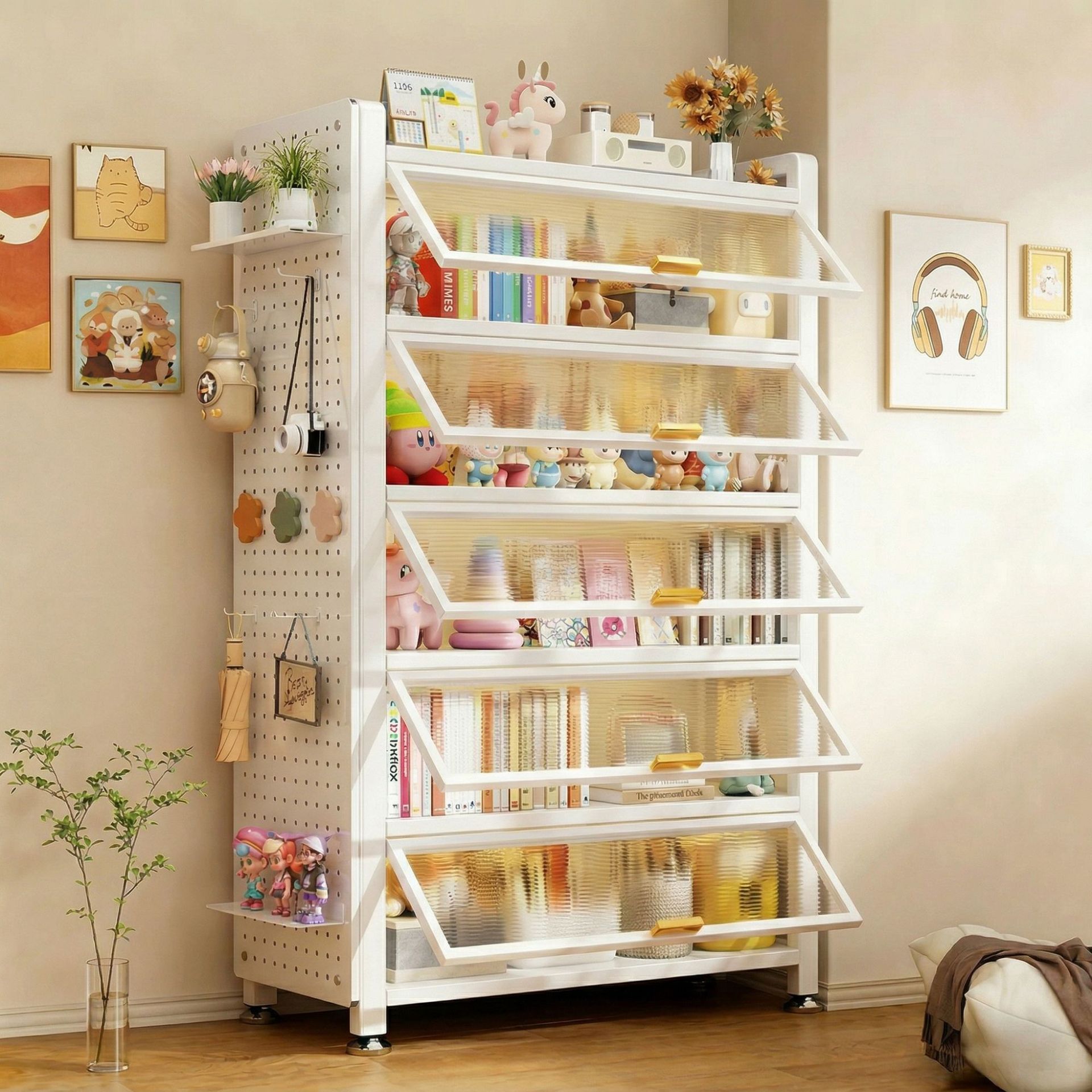 Gabinete de almacenamiento a prueba de polvo casero armario plegable estante de juguetes de libros para niños armario de almacenamiento de piso multicapa librería de acero