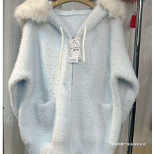 毛衣甜美毛领外套连帽针织开衫新款秋冬宽松保暖慵懒上衣加厚