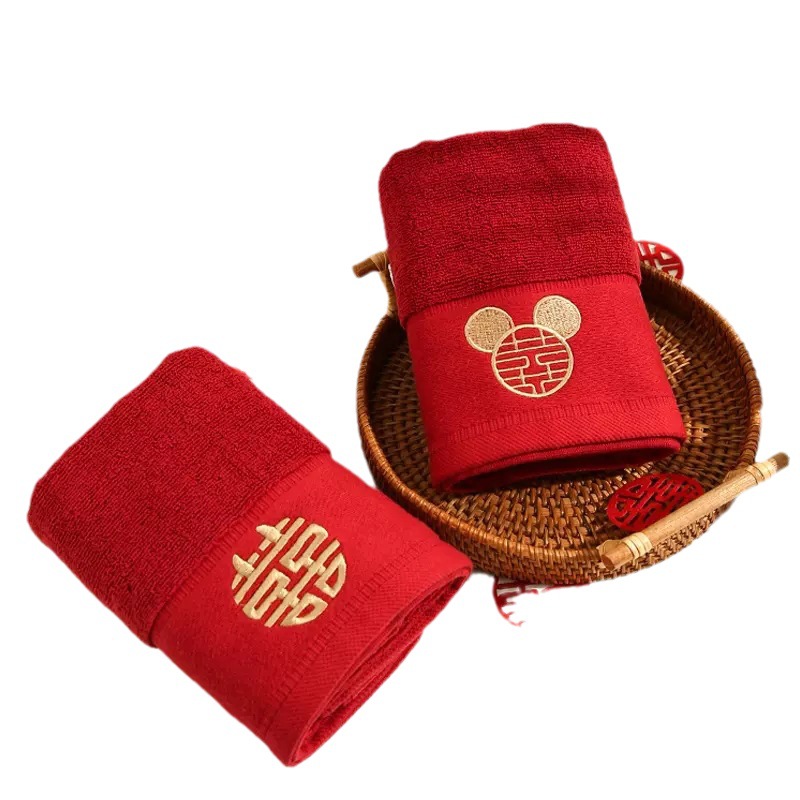 Suministros de boda, toallas para parejas, toallas para parejas de boda, un par de cajas de regalo, novia de boda roja, regalos de mano