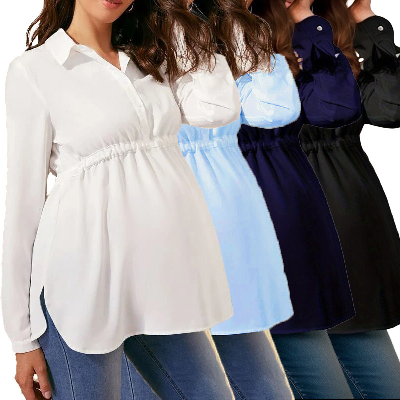 Factory spot straight hair 2022 new Amazon eBay cross-border fashion solid color V-neck long sleeve maternity coat
