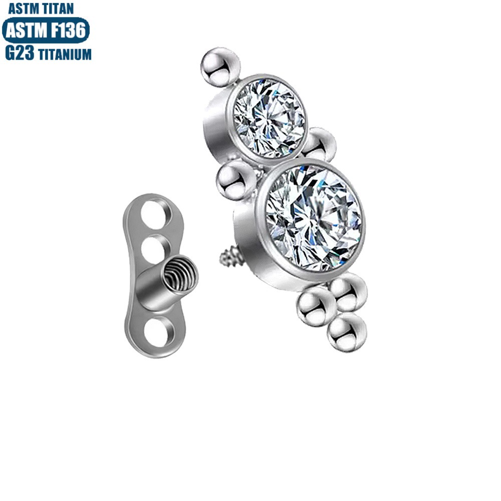 Silver pointed spike labret stud material detail