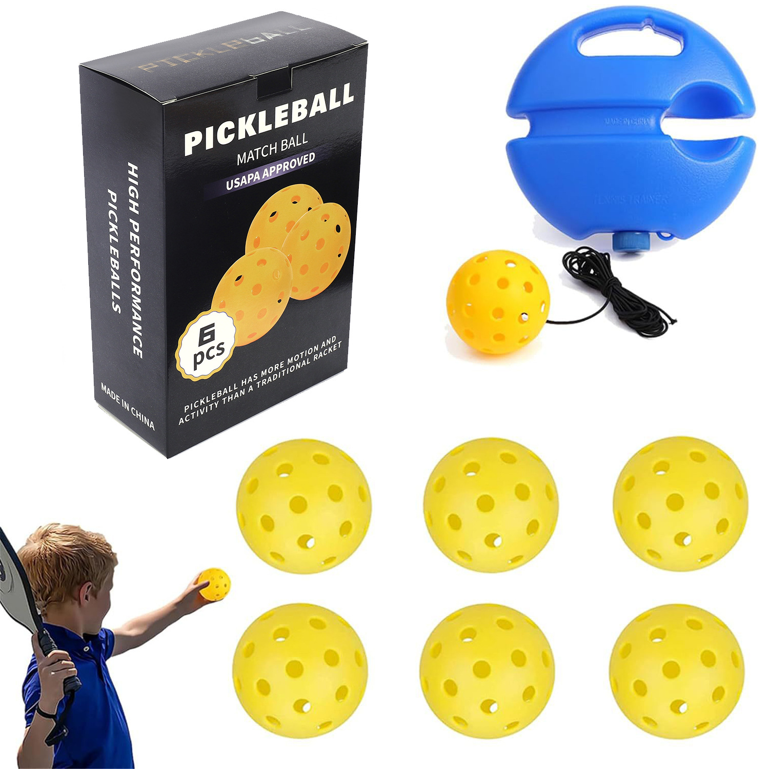 Entrenador de bolas de pico único 40 hoyos PE Bola de agujero elástico alto principiante práctica Pickleball base de inyección de agua
