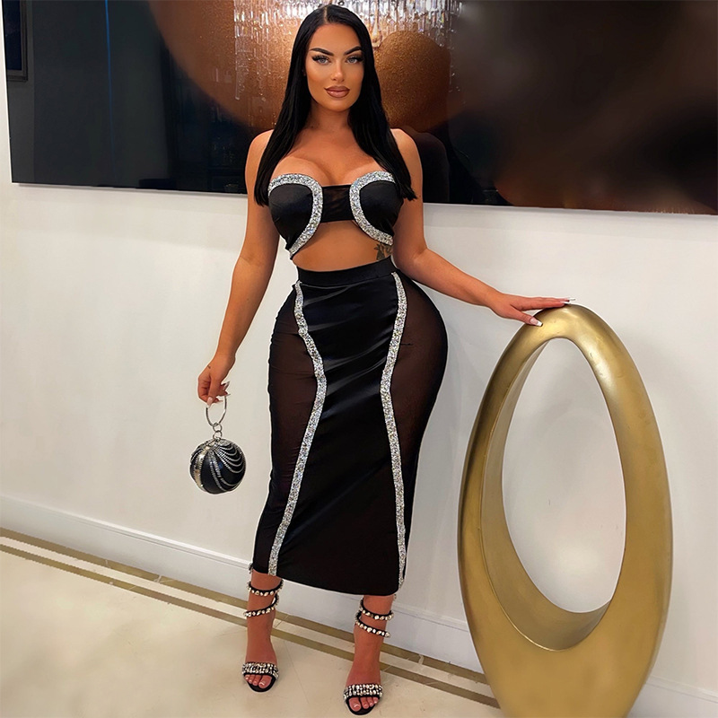 9452 European and American Amazon AliExpress fashion sexy wrapped chest mesh hot drilling new party dress dress 9452 European and American Amazon AliExpress fashion sexy wrapped chest mesh hot drilling new party dress dress