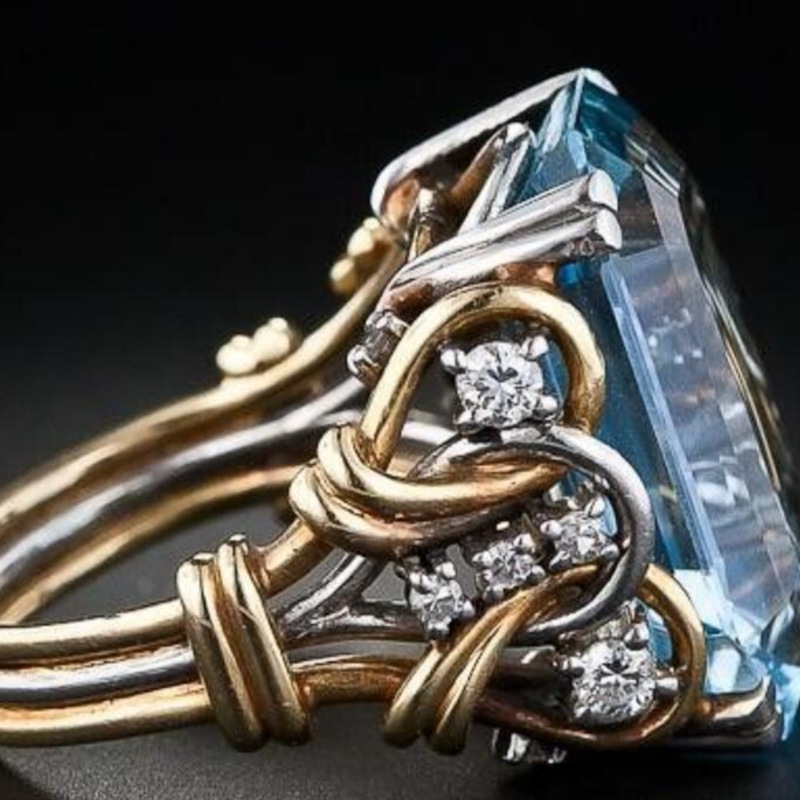 retro geometric stone inlay with zircon