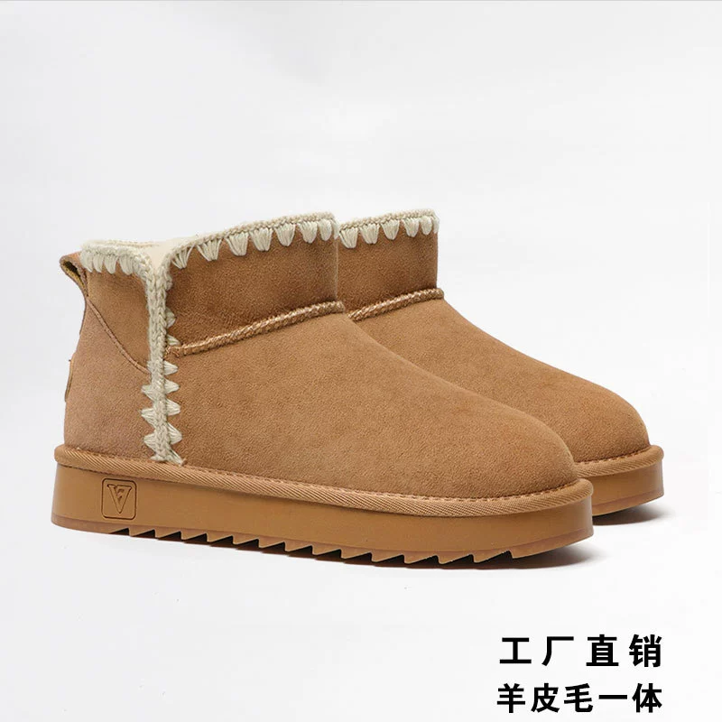 Женские зимние ботинки из овчины, на плоской подошве, новая модель 2025 года, короткие, из натуральной кожи, утепленные, теплые, хлопковые, v015