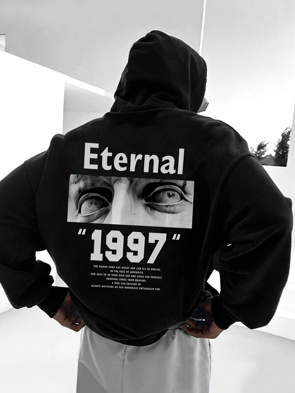 【Cross-Border European Size】【Cross-Border European Size】Eternal Inspirational Slogan Men's Hoodie, Black Hooded 【Cross-Border European Size】【Cross-Border European Size】Eternal Inspirational Slogan Men's Hoodie, Black Hooded