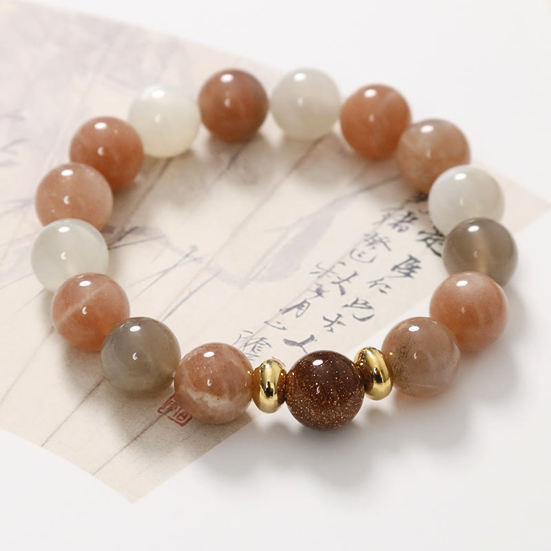 Sunstone + white agate about 12mm