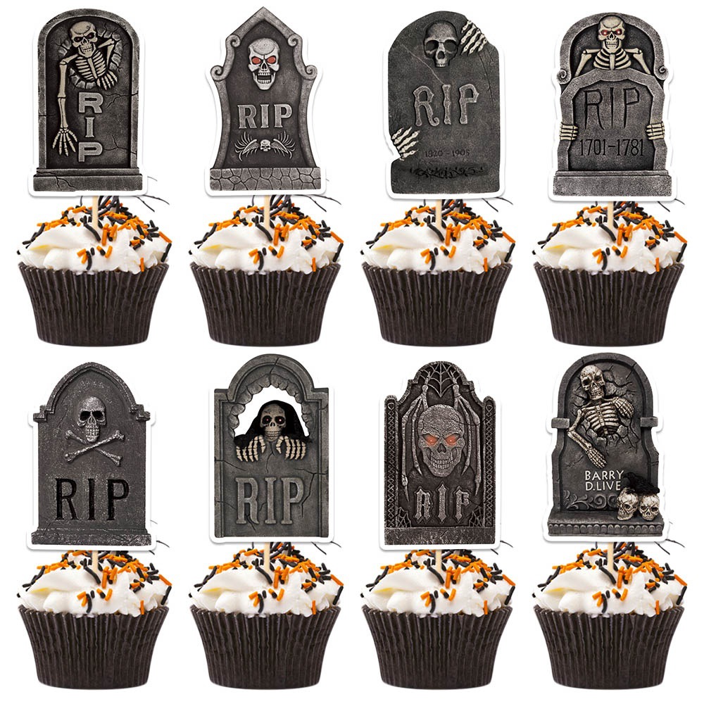 Decoración de la torta de Halloween pequeña inserción de lápida tema Fiesta pastel pequeño plug-in fantasma Festival decoración de la torta suministros