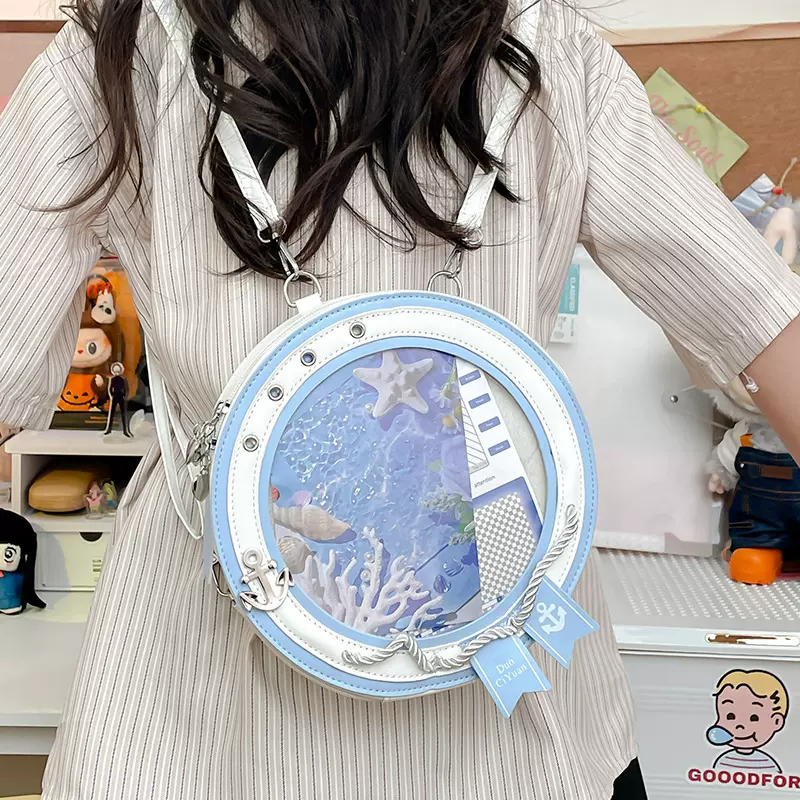 微食量痛包小型痛包英伦风日常海军风透明包包单肩斜挎双肩背包女