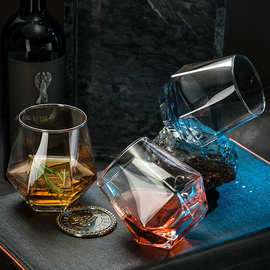 玻璃杯子高级感六角杯创意复古威士忌酒杯古典水杯洋酒杯鸡尾酒杯