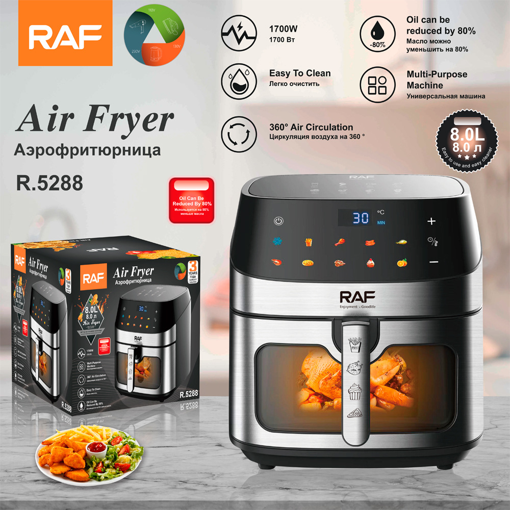 RAF European standard cross-border air fryer large capacity multi-functional intelligent household digital display electric fryer 8L smoke-free