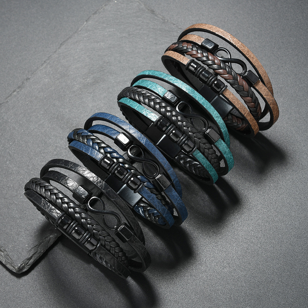 Men's Braided Leather Bracelet Waterproof Rugged Daily Accessory_voghion.com