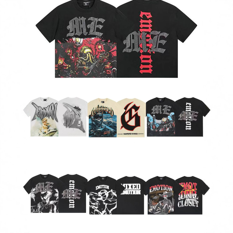 2025Ssss New American God Skull Rock Band Basketball Washed Black Short-Sleeved T-Shirt for Men and Women Cross-Border