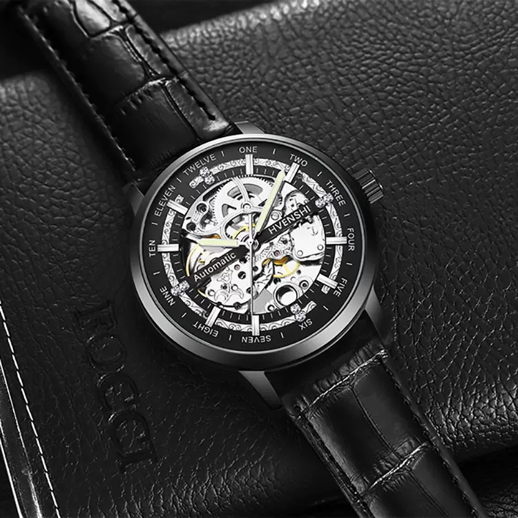 皇师品牌男士全自动机械表镂空钢带皮带手表瑞士正品腕表厂家批发