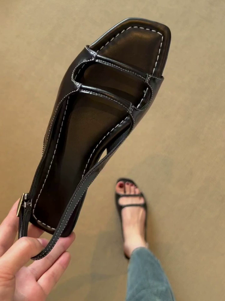 Женские летние босоножки из натуральной кожи ретро-стиля, римские сандалии с вырезами, на высоком каблуке, с юбкой, рабочая одежда, обувь из овчины.