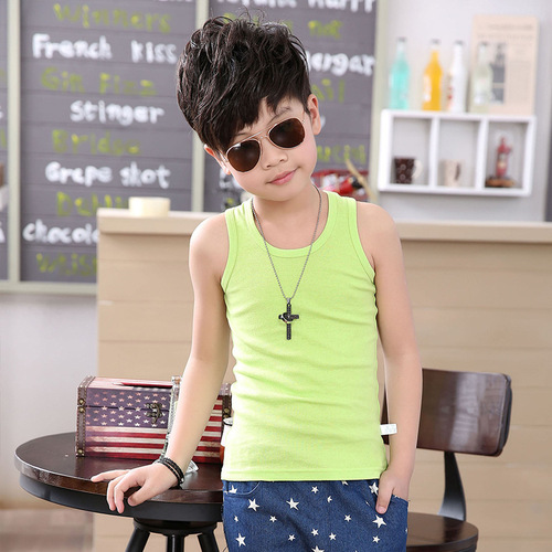 1E Children's Pure Cotton V-Neck T-shirt for Boys, Zipper Cross-Country Baby Tank Top for Girls, Medium and Small Children's Underwear, Summer Sleeveless