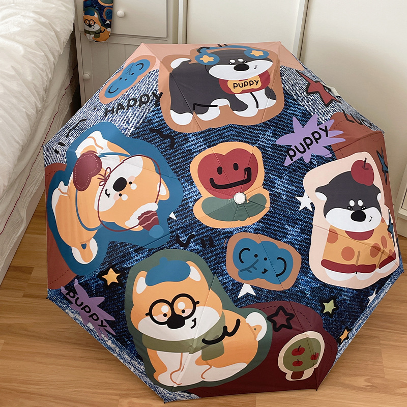 American Retro Women, Adecuado tanto para días soleados como lluviosos, Con diseño de perro de dibujos animados lindo de alta calidad, Plegable completamente automático, Sol_voghion.com