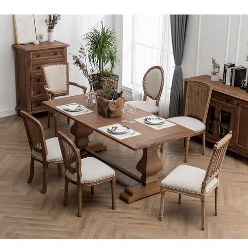 American retro solid wood dining chair rattan mesh back chair photo studio bar B&B oak French leisure chair