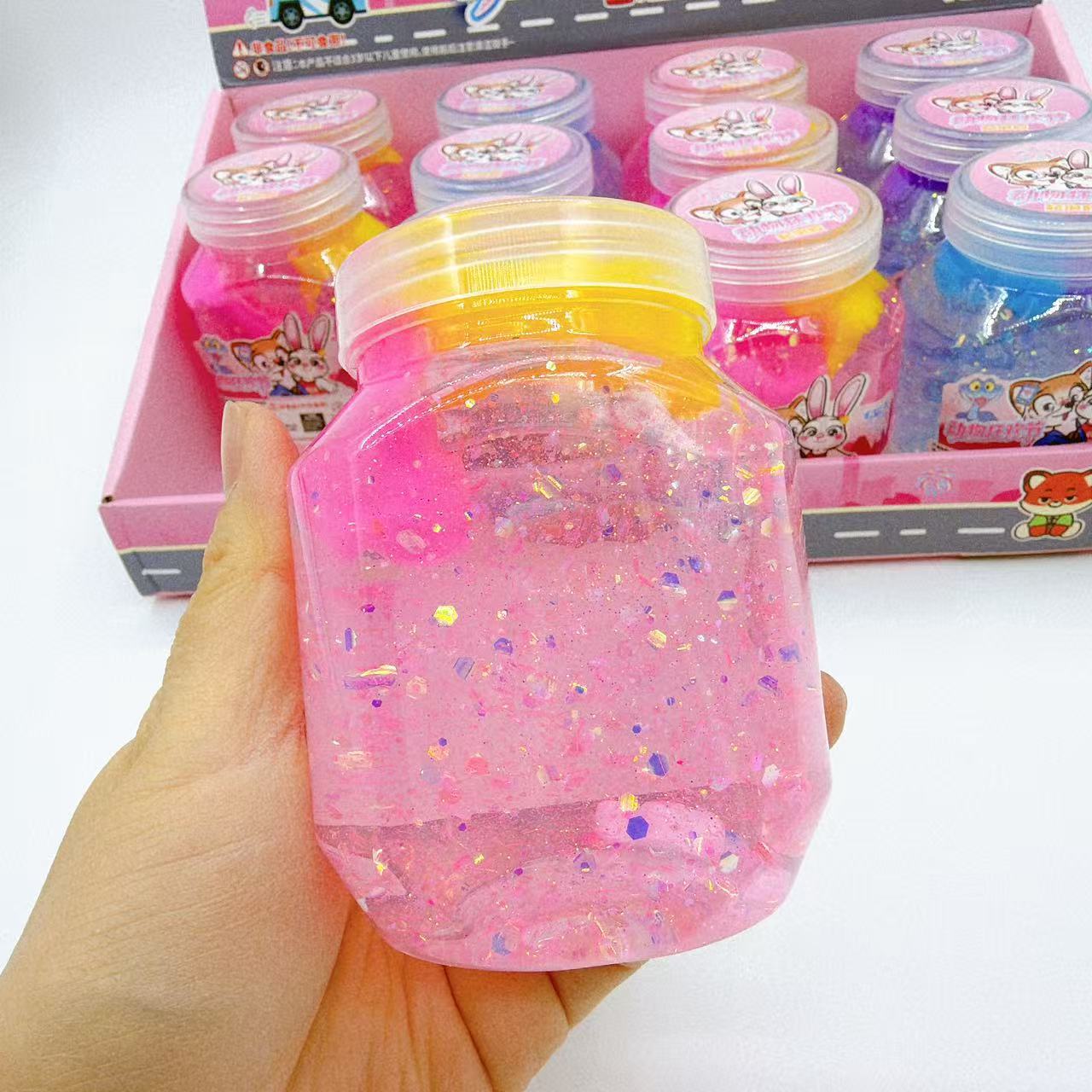 Color de barro de cristal con sequinilla colorido mezcla con goma espumante dibujos animados descomprimidos juguetes para niños Slime al por mayor