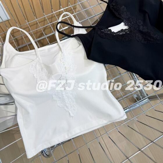2530 Hollow Thin Shoulder Strap Lace Back Girl's Long Camisole Vest Fixed U-Shaped Outer Wear Sports Inner Wear