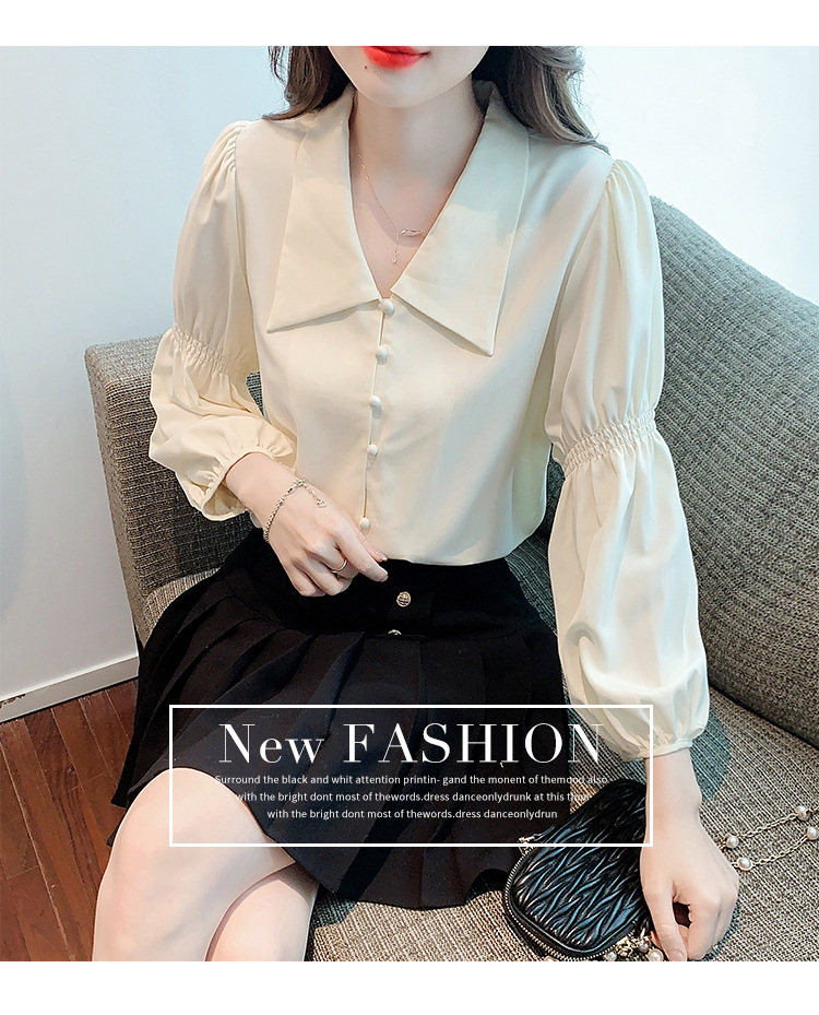 프랑스식 레트로 V넥 거품 소매 여성 셔츠 2026 봄 가을 새로운 디자인 센스 긴팔 셔츠 Chic 맨위 상세 이미지 11