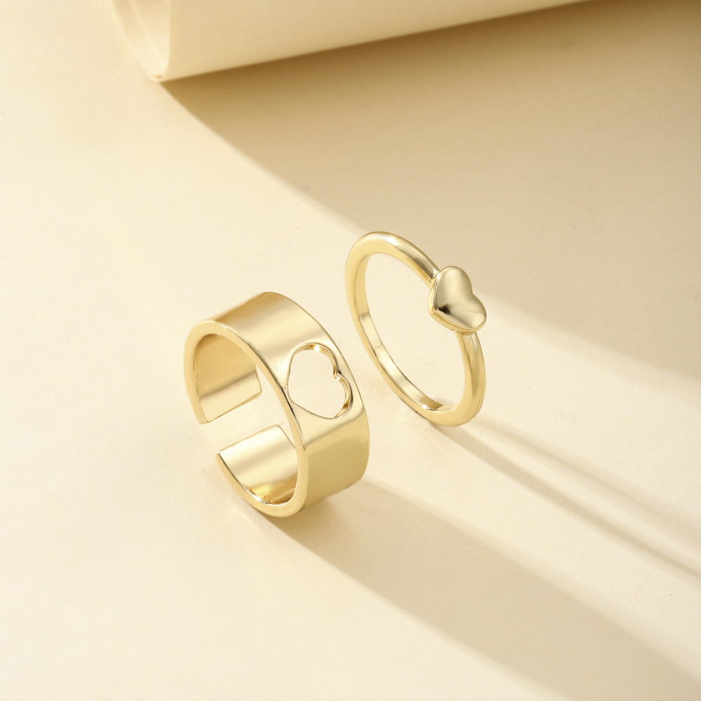 Wholesale Jewelry Alloy Hollow Heart Ring 2 Piece Set Nihaojewelry